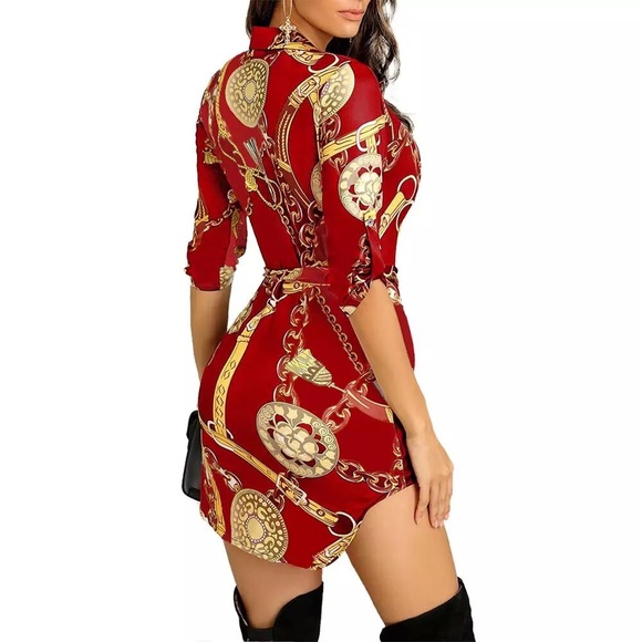 Gold chain print Shirt Dress - Picture 4 of 6